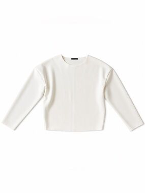 Pinko Cropped Long-Sleeve Crewneck Top in Off-White